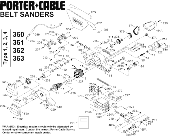 Page A Diagram and Parts List for 361 Type 4 Porter Cable Sander Polisher